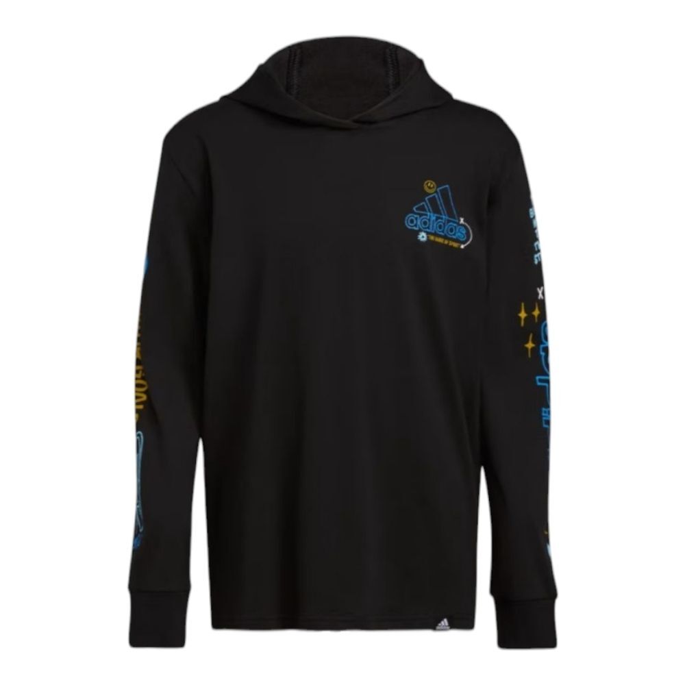 Adidas Black Doodle Graphic Hoodie Tshirt Boys Youth Kids Size Medium 10 12